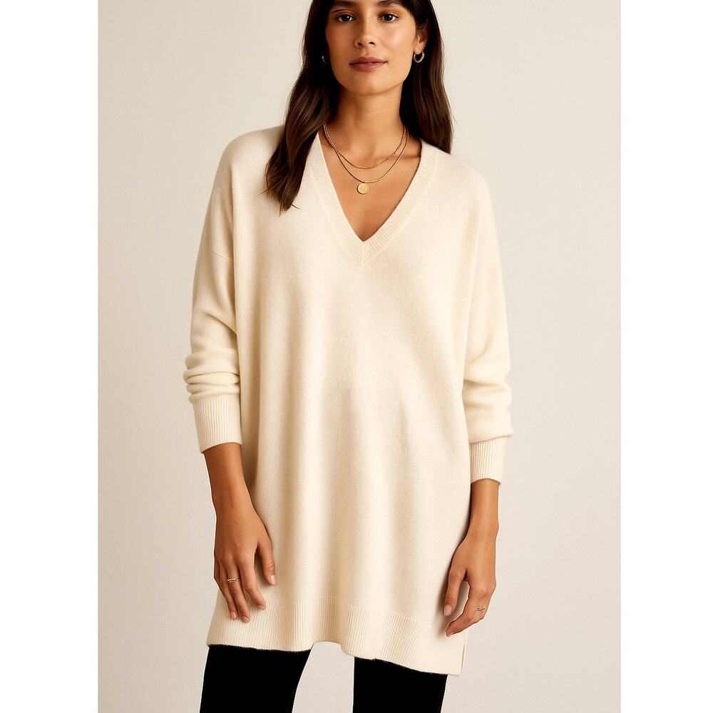 Jenni Kayne L Oversized 100% Cashmere Longline Flynn Sweater $575 Ivory NWT!